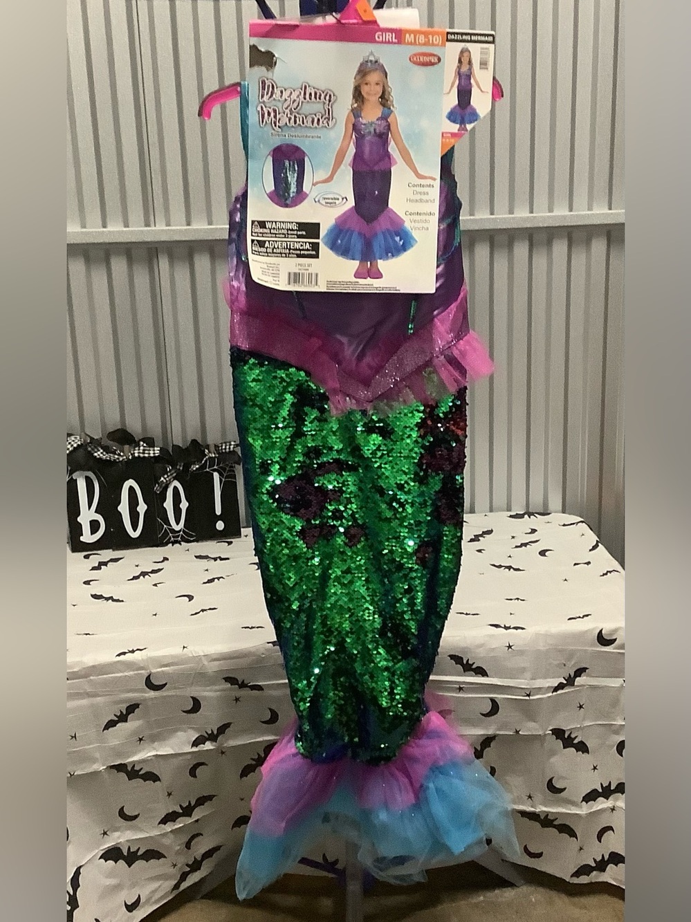 Kids Dazzling Mermaid Sequin Costume - Purple & Green size medium